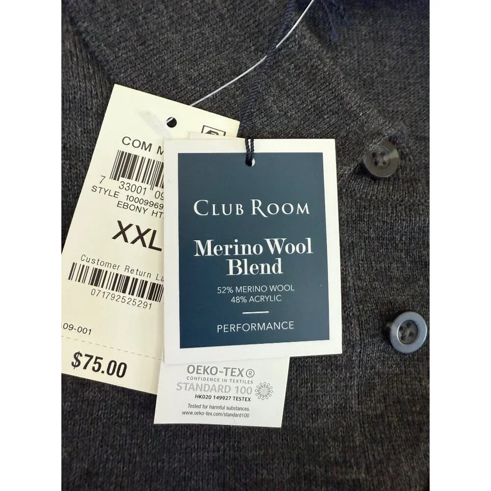 Club Room Mens Merino Wool Polo Sweater Size 2XL XXL‎ NWT Pullover Preppy Office